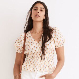 Madewell- Sophia Short-Sleeve Top in Wild Calendula Block-Print | Small